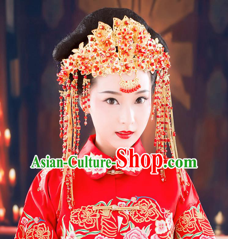 Chinese Ancient Style Hair Jewelry Accessories, Hairpins, Hanfu Xiuhe Suits Wedding Bride Headwear, Headdress, Imperial Empress Handmade Hair Fascinators Set for Women