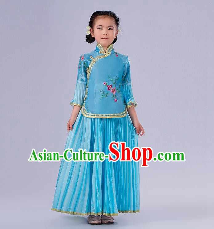 Traditional Chinese Costumes Complete Set, Qing Dynasty Ancient Princess Skirt,  Republic of China National Costume, Guzheng Classical Dance Performance Clothing for Kids