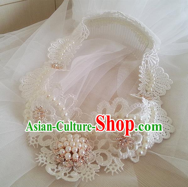 Chinese Wedding Jewelry Accessories, Traditional Bride Headwear, Wedding Tiaras, Imperial Bridal Baroco Style Wedding Lace Veil Hair Clasp