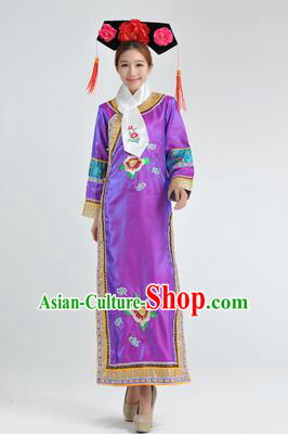 Qipao Qing Dynasty Clothing Empresses in the Palace Qing Chuang Stage Costumes Purple