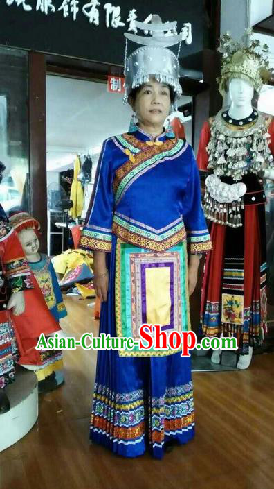 Traditional Chinese Shui Nationality Dancing Costume and Accessories, Shuizu Female Folk Dance Ethnic Pleated Skirt, Chinese Water Minority Nationality Embroidery Costume Set for Women