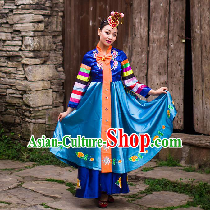 Traditional Chinese Korean Nationality Dancing Costume, Koreans Female Folk Dance Ethnic Dress, Chinese Minority Korean Nationality Embroidery Costume for Women