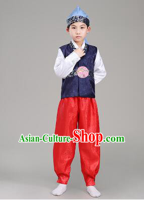 Korean Traditional Dress For Boys Children Clothes Kid Costume Stage Show Dancing Halloween Blue Top Red Pants