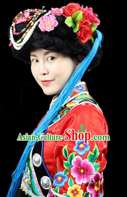 Traditional Chinese Naxi Nationality Jewelry Accessories Hats, Hmong Ethnic Accessories Embroidery Headwear Hat for Women