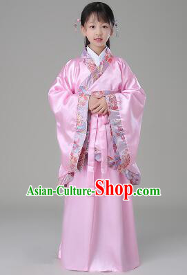Traditional Chinese Dress Girls Han Fu Han Dynasty Clothes RuQun Children Kid Stage Show Ceremonial Costumes Pink