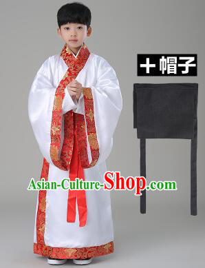 Traditional Chinese Dress Boy Han Fu Han Dynasty Clothes RuQun Children Kid Stage Show Ceremonial Costumes White
