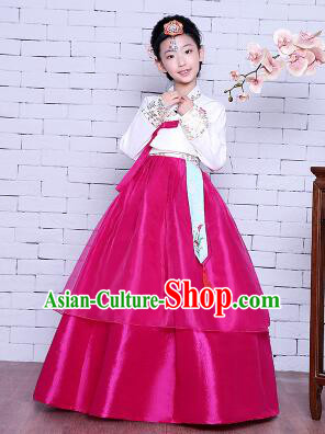 Korean Traditional Girl Dress Princess Clothes Children Dancing Costume Stage Show Halloween White Top Red Skirt