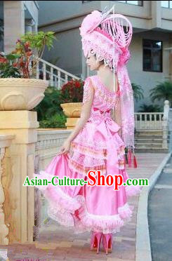 Traditional Chinese Miao Nationality Improved Costume, Hmong Luxury Female Folk Dance Ethnic Pleated Long Skirt, Chinese Minority Nationality Embroidery Costume for Women