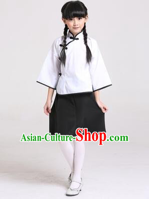 Chinese Traditional Clothes for Children Girl Wu Si Period Student Youth Day Stage Costume White