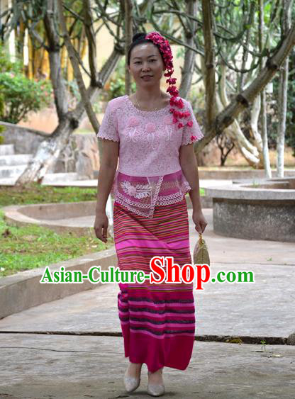 Traditional Asian Thai Costume Skirt, Thai Waitress High Grade Silk Skirt for Women