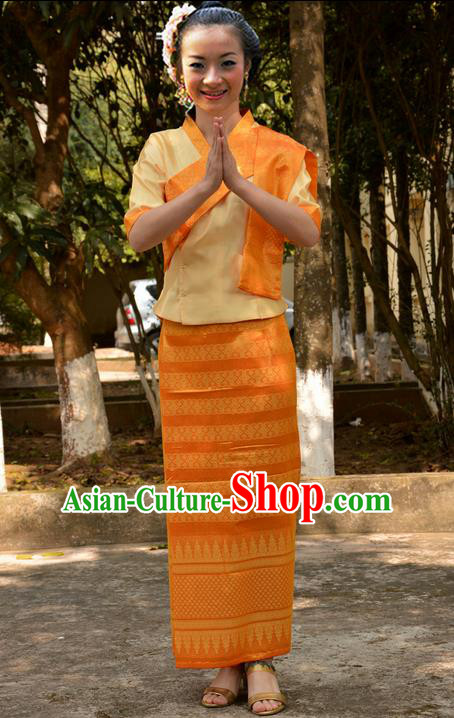 Traditional Asian Thai Wedding Costume Complete Set, Thai Shawl Clothing for Women