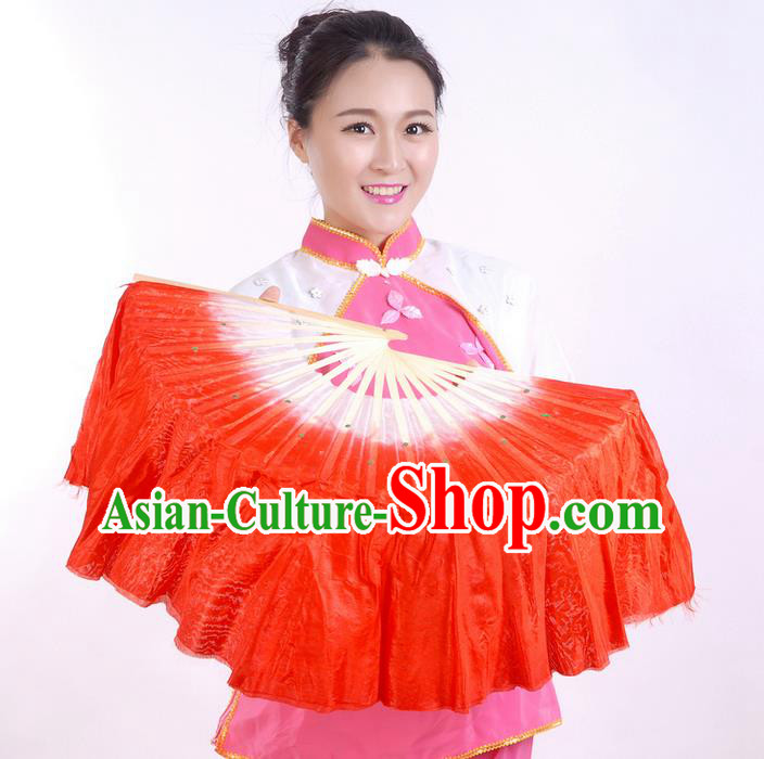 Traditional Chinese Yangge Fans, Silk Traditional Chinese Fans Oriental Fan Folk Dance Dance Ribbons Cultural Dances Hand Fan Minimum Purchase 10
