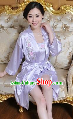 Embroidery Night Gown Women Sexy Camisole Skirt Two Pieces Night Suit Nighty Bedgown Purple