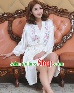 Embroidery Night Gown Women Sexy Camisole Skirt Two Pieces Night Suit Nighty Bedgown White