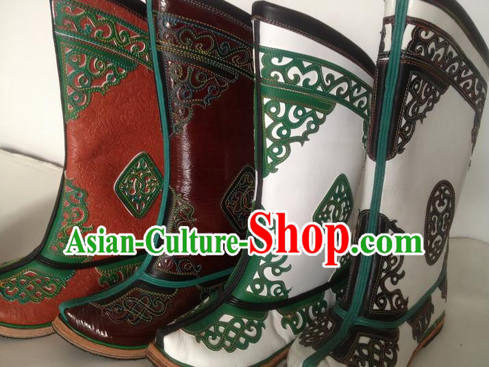 Traditional Chinese Minority Mongol Nationality Ethnic Minorities Mongolian Dance Cowhide Boots Mongolian Knee Boots Jockey Boots Tanks Boots for Men