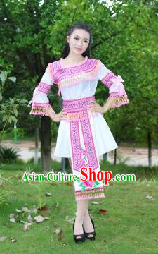 Traditional Chinese Miao Nationality Costume, Hmong Luxury Improved Female Folk Dance Ethnic Short Skirt, Chinese Minority Nationality Embroidery Costume for Women