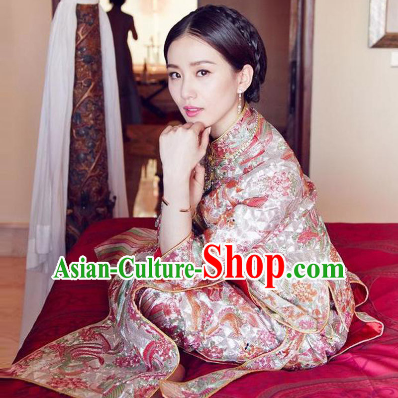 Ancient Chinese Costume, Xiuhe Suits, Chinese Style Wedding Dress, Red Ancient Retro Embroidery Longfeng Dragon And Phoenix Flown, Bride Toast Cheongsam For Women