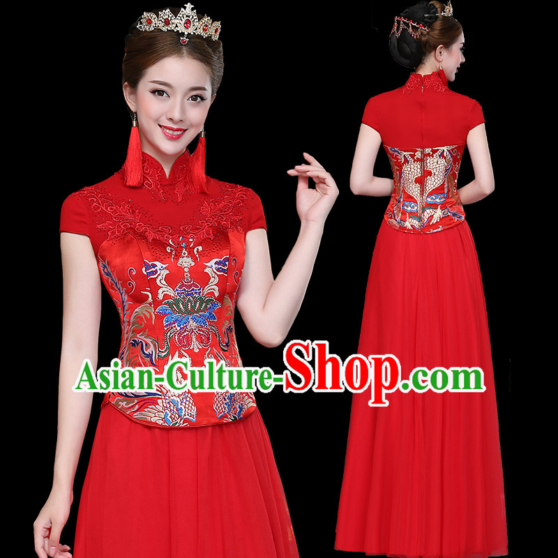 Ancient Chinese Costume, Xiuhe Suits, Chinese Style Wedding Dress Red Restoring Ancient Women Flown, Bride Toast Cheongsam