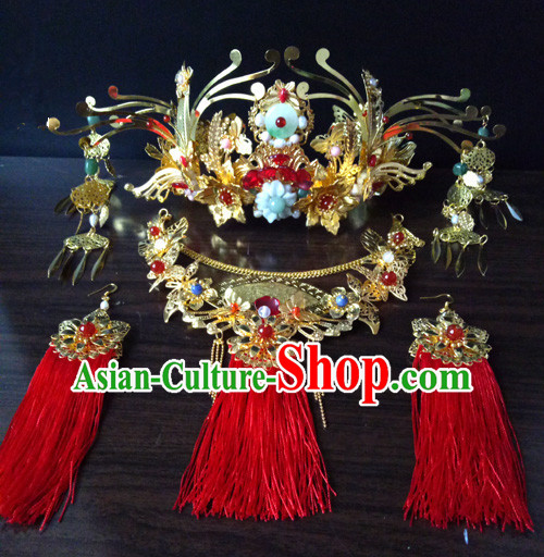 Chinese Ancient Style Hair Jewelry Accessories, Hairpins, Hanfu Xiuhe Suits Wedding Bride Headwear, Headdress, Imperial Empress Handmade Phoenix Hair Fascinators for Women