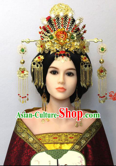 Chinese Ancient Style Hair Jewelry Accessories, Hairpins, Tang Dynasty Xiuhe Suits Wedding Bride Headwear, Headdress, Imperial Empress Queen Handmade Hair Fascinators for Women