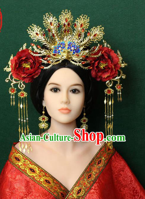 Chinese Ancient Style Hair Jewelry Accessories, Hairpins, Tang Dynasty Xiuhe Suits Wedding Bride Imperial Empress Princess Handmade Phoenix for Women
