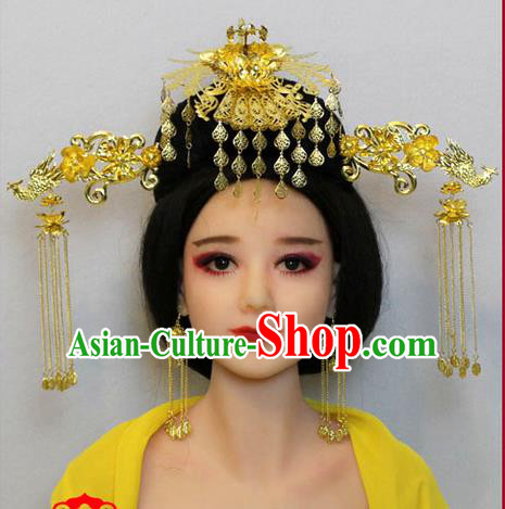 Chinese Ancient Style Hair Jewelry Accessories, Hairpins, Tang Dynasty Wedding Bride Imperial Empress Handmade Phoenix Set for Women