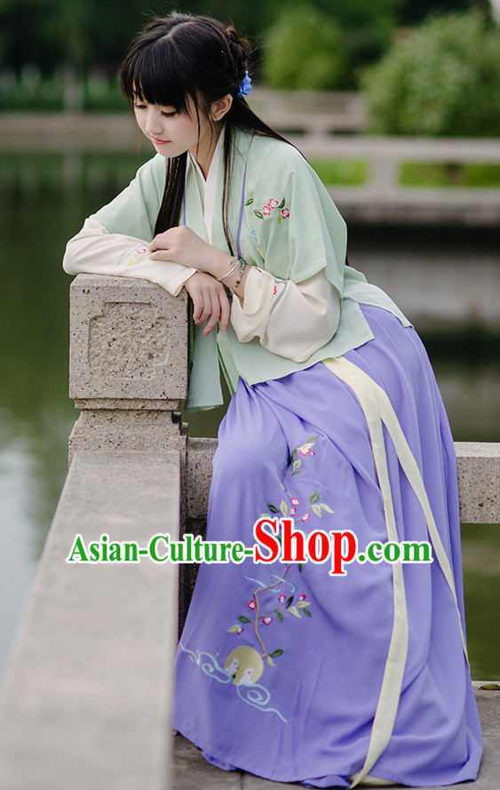 Chinese Style Dresses Kimono Dress Han Dynasty Outfits and Hat Complete Set for Girls