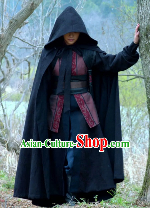 Black Chinese Ancient Swordsman Swordswoman Cape Mantle