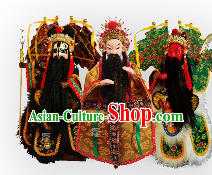 Traditional Chinese Ancient Handmade Liu Bei Zhang Fei Guan Yu Glove Puppets Hand Marionette Puppet Hand Puppets 3 Sets