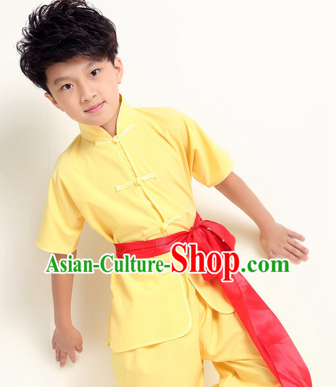 Chinese Traditional Kung Fu Costume Wing Chun Apparel Taiji Uniform for Kids Girls Boys