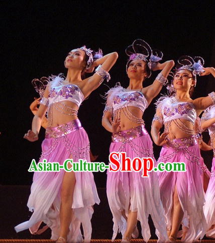 Chinese Classical Dance Costumes and Hair Jewelry Complete Set for Women or Kids