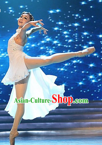 Professional Chinese White Ballet Dance Costume for Women Girls Adults Kids