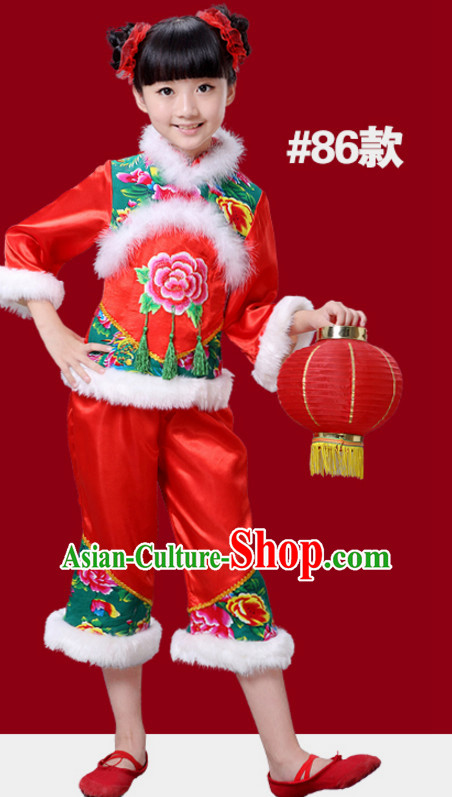 Chinese Traditional New Year Dance Costumes for Girls Kids Children