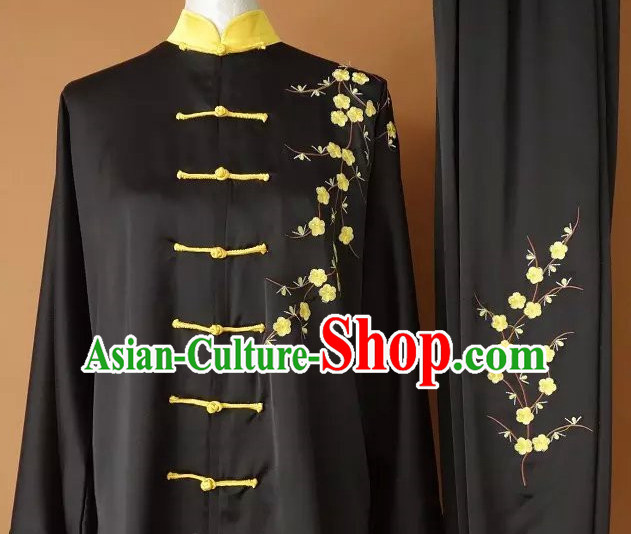 Yellow Top Embroidered Mandarin Tai Chi Taiji Martial Arts Competition Uniforms Dresses Suits Outfits