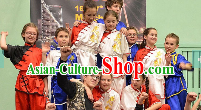 Top Embroidered Mandarin Tai Chi Taiji Martial Arts Competition Uniforms Dresses Suits Outfits for Kids Children Boys Girls