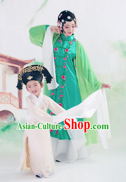 Chinese Ancient Long Sleeves Young Scholar Costumes and Hat Complete Set for Kids