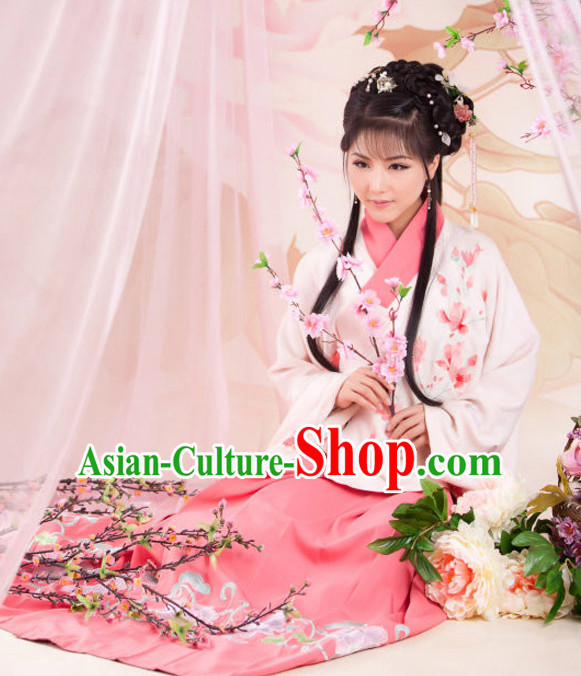 Chinese Ancient Song Dynasty Hanfu Dresses and Headdress Complete Set for Women