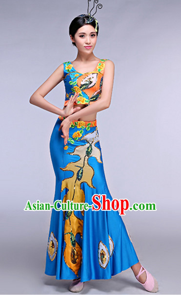 Chinese Peacock Dance Costumes Dancewear and Headpieces Complete Set for Women