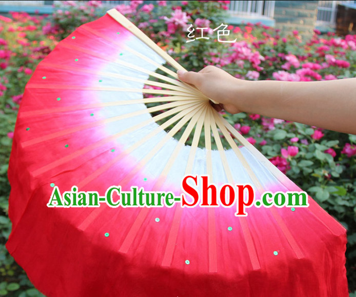 White to Red Color Transition Traditional Chinese Pure Silk Dance Fan