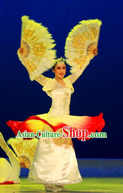 Pure Silk Traditional Hands Painted Chinese Korean Fans Oriental Fan Folk Dance Hand Fan Dance Ribbons Cultural Dances