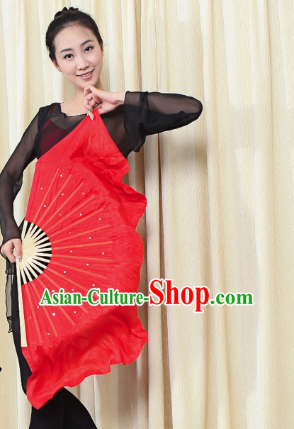 Traditional Chinese Red Pure Silk Dance Fan with Sequins