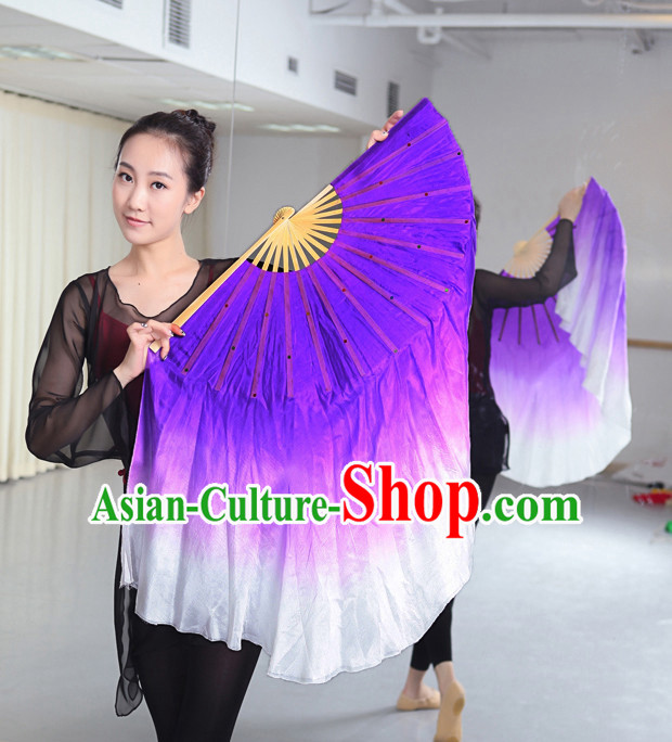 Professional Traditional Two Colors White to Purple Color Transition Pure Silk Dance Fan