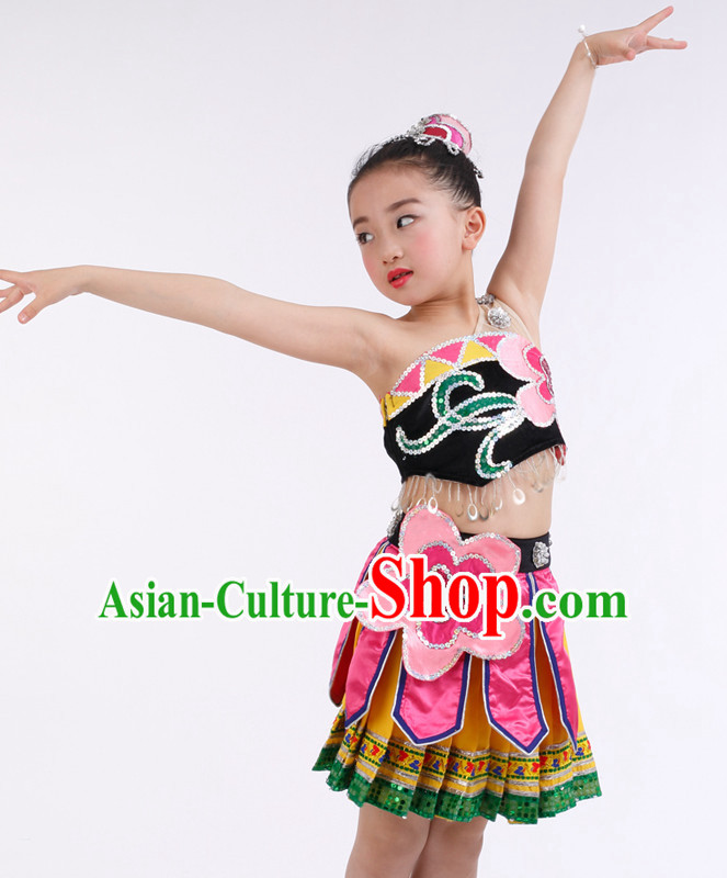 Chinese Competition Ballroom Dance Costumes Kids Dance Costumes Folk Dances Ethnic Dance Fan Dance Dancing Dancewear for Children