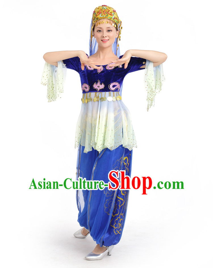 Chinese Competition Stage Xinjiang Dance Costumes Female Dance Costumes Folk Dances Ethnic Dance Fan Dance Dancing Dancewear for Women
