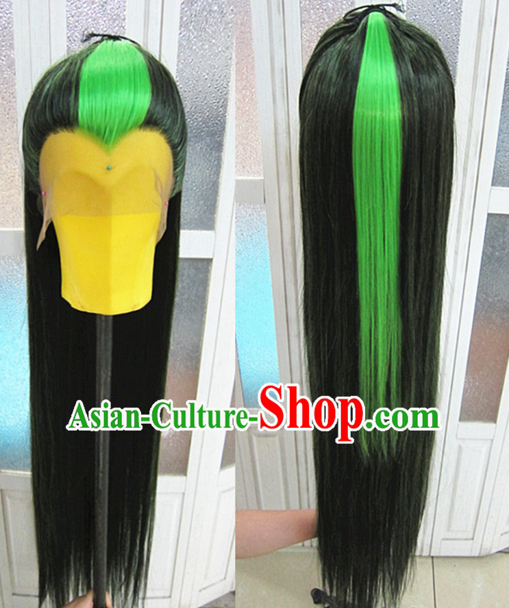 Chinese Traditional Wig Ancient Men Wigs Ladies Wigs Black Green Wigs Male Lace Front Wigs Custom Hair Pieces