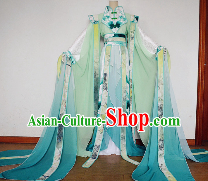 Asian Chinese Royal Imperial Princess Empress Queen Hanfu Costume Clothing Oriental Dress and Hair Accessories Complete Set for Men Boys Adults Children
