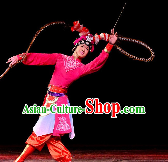 Chinese Classical Beijing Opera Hua Dan Headpieces Headwear with Long Feathers