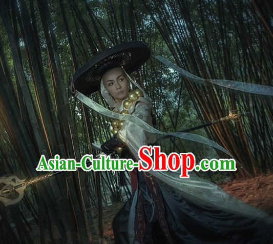 Chinese Monk Cosplay Costumes Accessories and Hat Complete Set for Men