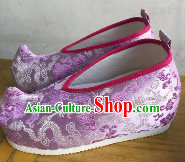 Purple Chinese Ancient Handmade Traditional Bow Fabric Shoes