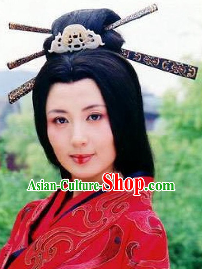 Qin Dynasty Chinese Classic Type of Imperial Princess Women Long Black Wigs and Hair Jewely Set for Women